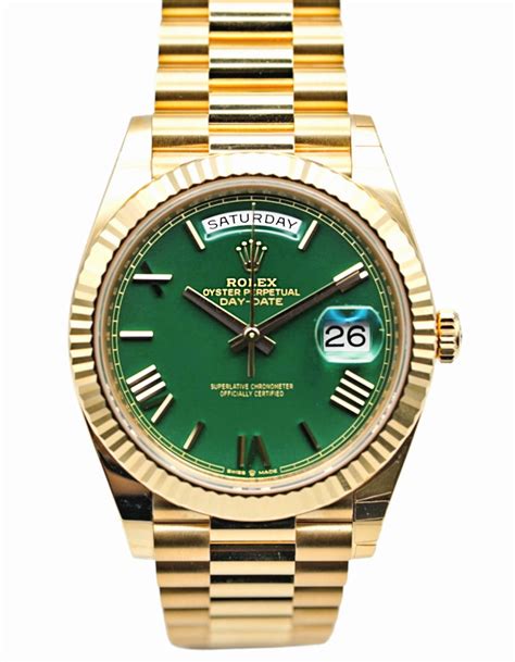 rolex day date yellow gold green|rolex day date 228238.